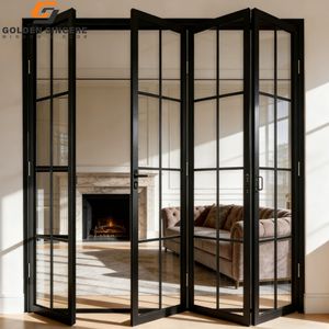 Porte pliante en aluminium GS Bi Fold pour intérieur avec moustiquaire en acier inoxydable et panneau en verre, porte pliante française - Product Image 5