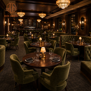 Meubles d'hôtel vintage Ron Group, table ronde en bois, banquette à dossier haut capitonnée, chaise ergonomique en velours pour <span class=keywords><strong>restaurant</strong></span> - Product Image 3