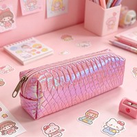 Vente directe d'usine, trousse à crayons en cuir à motif serpentin de style coréen, effet laser, personnalisable, organiseur de papeterie