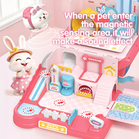 Casa de Brinquedo Magnética Surpresa para Animais de Estimação, Conjunto Interativo para Meninas e Crianças, Brinquedo de Faz de Conta de Cuidados com Animais com Elevador, Escorregador e Acessórios