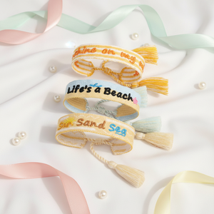 Pulsera <span class=keywords><strong>de</strong></span> Moda <span class=keywords><strong>de</strong></span> Verano con Bordado y Borlas <span class=keywords><strong>de</strong></span> Cuerda Trenzada para Playa y Mar, Estilo Sunkissed, para Mujer - Product Image 1