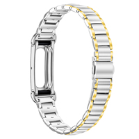 Correa de reloj de acero inoxidable sólido de 3 cuentas para Fitbit Air, marco protector integrado, ajustable, colores sólidos y bicolor