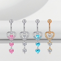 Vente flash : Piercing de nombril en forme de cœur, vente en gros, acier inoxydable 14G, piercing de nombril en forme de cœur, style classique, bijoux de piercing corporel
