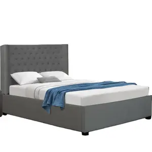 Cama de veludo elegante e moderna com design de botão, cabeceira alta super king, cama Willsoon mais recente