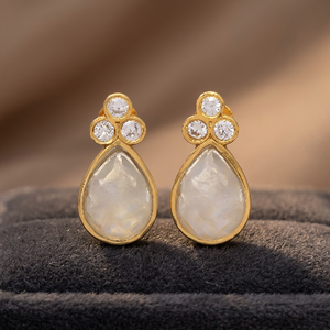 Nouvelles boucles d'oreilles pendantes tendance en pierre de lune, argent sterling 925 plaqué or 14 carats, forme poire et ronde - Product Image 2