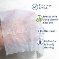 Lingettes humides pour le corps et le visage XL, sans rinçage, pour les soins personnels, pour les personnes âgées, nettoyage doux de la peau