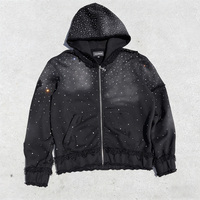 Sweat à capuche unisexe avec fermeture éclair et strass scintillants - Mélange coton et polyester, garniture en fourrure, veste streetwear