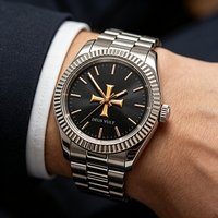Nouvelle montre pour homme PINTIME en acier inoxydable, cadran en verre traité, mouvement à quartz japonais, résistance à l'eau 5 BAR, fermoir papillon, style business