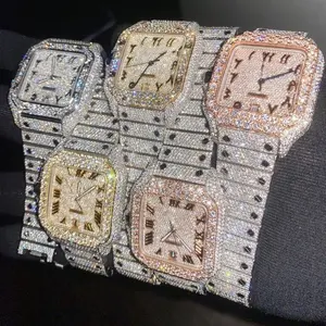 Mới Sang Trọng 2024 3ATM Chống Nước Mứt Tangan Pria Ban Đầu Nhật Bản Phong Trào Thép Không Gỉ Iced out Moissanite Buss Xuống Đồng Hồ