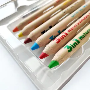 مجموعة أقلام ملونة خشبية بجودة عالية 6 ألوان 3 في 1 مقاس كبير طقم أقلام شمع مجموعة أقلام ملونة ألوان مائية طقم أقلام ملونة للرسم للفنانين