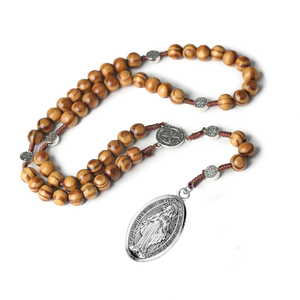 Gioielli religiosi cattolici e forniture regalo 8*10mm in legno perline <span class=keywords><strong>rosario</strong></span> <span class=keywords><strong>collana</strong></span> con croce e giesus alla moda <span class=keywords><strong>collana</strong></span> di perline - Product Image 3