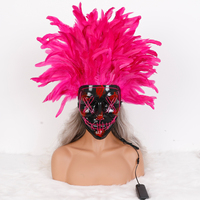 Máscara LED Personalizada con Plumas Negras, para Mardi Gras, Carnaval, Fiesta de Disfraces, Máscara con Cable EL Luminoso, Disfraz para Festival Rave