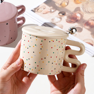 Tazza in Ceramica Colorata e Carina con Motivo a Pois in Stile Instagram, Design Creativo del Manico, Tazza per Colazione Unisex, Regalo per Coppie - Product Image 3