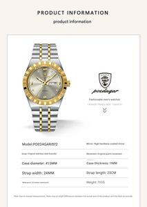 <span class=keywords><strong>Montre</strong></span>-bracelet à quartz en acier inoxydable pour homme POEDARGAR 872, <span class=keywords><strong>mouvement</strong></span> Hangzhou, aiguilles lumineuses rechargeables, date et jour, étanche - Product Image 2