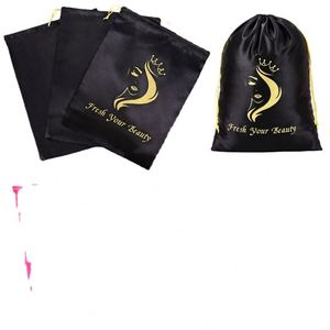 Pochette en satin à cordon de serrage pour perruques et lingerie, sacs de rangement anti-poussière en soie satinée, personnalisation - Product Image 1