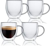 Gelas Kopi Latte Teh Kaca Borosilikat Tahan Panas dan Dingin EX-02 8.5oz 250ml, Cangkir Kopi Berdinding Ganda dengan Pegangan