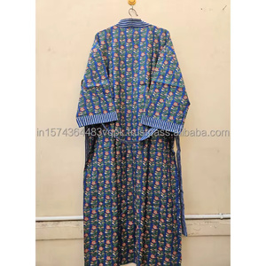 Robe Kimono en Coton Imprimé à la Main, Peignoir Kimono Indien en Coton, Robe Longue d'Été pour Femme, Vêtement de Nuit Doux - Product Image 2