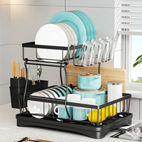 Organisateur de cuisine et égouttoir à vaisselle double couche en métal avec support pour couverts et plateau amovible