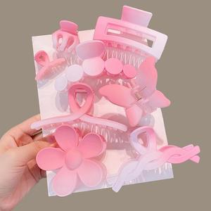 Summer New Design Colorful Matte Gradient Shark Women Hair Accessory Custom Large Flower Hollow Hair Claws-Plastic Material