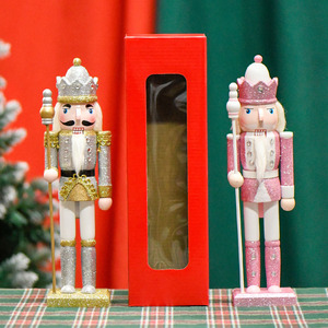YUELIAN Ornements de Noël en gros, Casse-noisette en bois pailleté rose de 30 cm, artisanat décoratif pour fêtes et décorations intérieures - Product Image 4