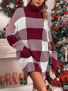 IWD031, suéter informal de Invierno para <span class=keywords><strong>mujer</strong></span>, vestido de <span class=keywords><strong>cuello</strong></span> <span class=keywords><strong>alto</strong></span> de punto adelgazante, ajuste holgado, estampado <span class=keywords><strong>navideño</strong></span>, decoración de rayas Jacquard XS - Product Image 5