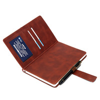 Journal A5 à couverture rigide en cuir PU avec logo personnalisé Cahier de notes feuille d'or avec porte-cartes de visite