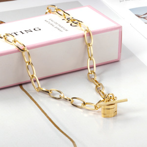 Collar con Colgante de Candado de Acero Inoxidable, Chapado en Oro de 18k, Cadena Geométrica, Accesorio de Moda Unisex - Product Image 1