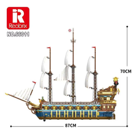 Reobrix 66011 The Royal Fleet The Sun Pirate Ship Model MOC Brick Mainan Perakitan Partikel Kecil Blok Bangunan Hadiah Untuk Anak Laki-laki