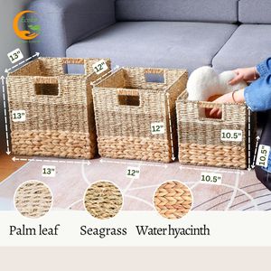 Natural Foldable Seagrass <b>Square</b> <b>Baskets</b> Foldable Home Storage <b>Basket</b> Woven Storage <b>Basket</b> Storage Cube Bins - Product Image 2