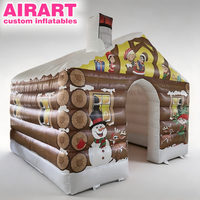 Maison gonflable rouge de Noël avec souffleur, Grotte du Père Noël gonflable commerciale en tissu Oxford 420D, Maison à toit enneigé