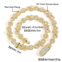 Chaîne BES 10 mm en laiton avec zircons cubiques 5A, motifs étoiles à cinq branches et billes, maillons infini, fermoir boîte, bijoux hip-hop pour femmes et hommes