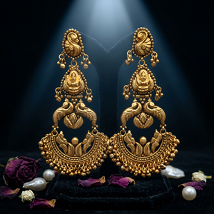 Pendientes de diseño de calidad superior chapados en oro con acabado antiguo, colección de ropa de compromiso de boda de aspecto tradicional para mujer - Product Image 1