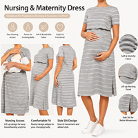Robe de maternité rayée pour femme enceinte, idéale pour l'automne, la post-partum et l'allaitement, tenue décontractée pour la maison, en polyester – Grande Vente