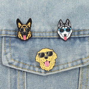 ゴールデンレトリバージャーマンシェパードハスキーエナメルピンクール犬サングラス付きブローチラペルバッジかわいいジュエリーギフト卸売 - Product Image 1