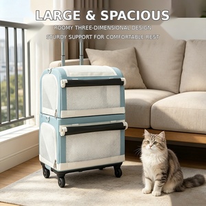 Valise de transport pour animaux de compagnie à double couche, réglable, approuvée par les compagnies aériennes, avec roulettes, pour chats et chiens, <span class=keywords><strong>en</strong></span> maille respirante, pour les voyages - Product Image 2