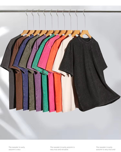 Wholesale Acid Washed Organic Cotton Polyester T-Shirt Solid Pattern Sport T-Shirt with Heavy Weight Screen Printed - Product Image 2