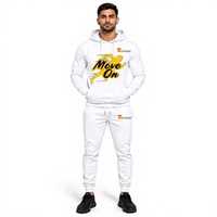 Ensemble jogging homme blanc avec capuche, imprimé Move On, en coton, décontracté, pour l'automne, deux pièces, avec fermeture éclair
