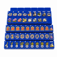 Ensemble de tuiles de mahjong américaines de qualité supérieure - Thème Jardin Bleu, Acrylique monocouche, Illustration florale européenne, Bleu marine, Cadeau familial