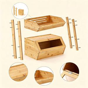 Boîte à pain en bambou à double couche avec porte transparente, support de rangement pour fruits et pain de cuisine - Product Image 4
