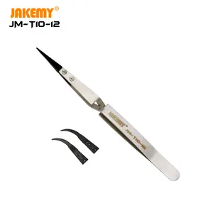 Jakemy JM-T10-12 pinças retas antiestáticas, substituíveis com ponta curvada, ferramenta de reparo diy, certificado ce de alta qualidade