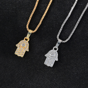 <span class=keywords><strong>Collana</strong></span> Etnica Boho Personalizzata <span class=keywords><strong>con</strong></span> <span class=keywords><strong>Mano</strong></span> <span class=keywords><strong>di</strong></span> <span class=keywords><strong>Fatima</strong></span> e Occhio del Diavolo, Ciondolo Amuleto <span class=keywords><strong>con</strong></span> Zirconi, Placcato Oro e Argento per Donne - Product Image 1