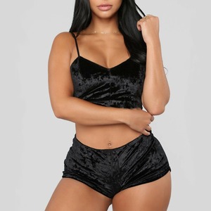 Ultimo Set di indumenti da notte in velluto da donna 2 pz pigiama Sexy con cartoni animati per estate <span class=keywords><strong>Lingerie</strong></span> taglia autunno notte - Product Image 1