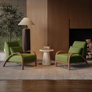 Fauteuil de salon en velours vert avec structure en bois, siège moelleux, chaise individuelle pour la maison, l'hôtel ou la réception, comme on le sait. - Product Image 1
