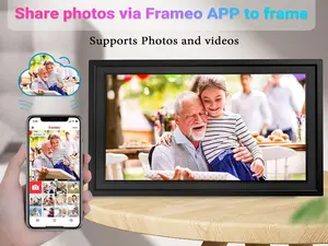 FRAMEO 15,6 "marco de fotos digital grande pantalla táctil IPS, marco de fotos digital Wifi con 32G, compartir fotos videos a través de la aplicación del teléfono