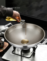 Ustensiles de cuisine Accessoires Motif marteau Wok en titane en acier inoxydable Grande capacité Batterie de cuisine antiadhésive