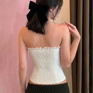 T-1908 Corset en tissu tissé respirant avec dentelle et nœud pour femme - <span class=keywords><strong>Bustier</strong></span> sexy <span class=keywords><strong>sans</strong></span> bretelles à dos froncé - Product Image 5