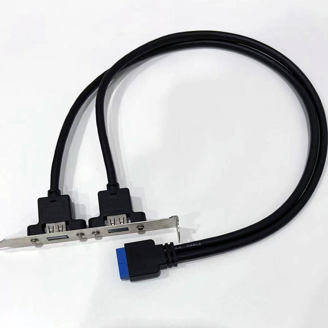 2 Port USB 3.0 (5Gbps) Female Plate Adapter 20pin Header Connector Cable PCI Bracket 1.6ft Computer Gold Plated PVC Foil Stock