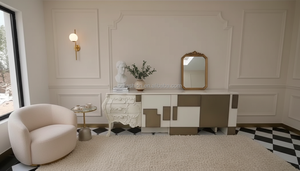 Arte moderna credenza con intaglio <span class=keywords><strong>barocco</strong></span> e pannelli geometrici, contemporanea armadio per soggiorno o cucina - Product Image 4