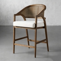 Fauteuil en rotin et bois massif de haute qualité, style nordique vintage, avec coussin épaissi, chaise de salle à manger individuelle en bois massif, tabouret de bar
