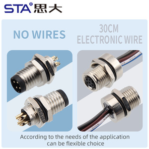Connecteur droit en métal M8 à 3, 4, 5, 6, 8 broches, étanche, à montage sur panneau, avec câble électrique de 30 cm - Product Image 4